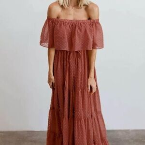 Elegant Off-Shoulder Rust Dress